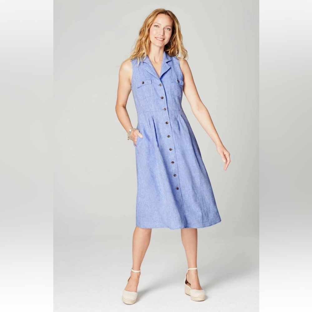 J.Jill love linen Sleeveless chambray light Blue Button-Down Dress petite XS/PXS